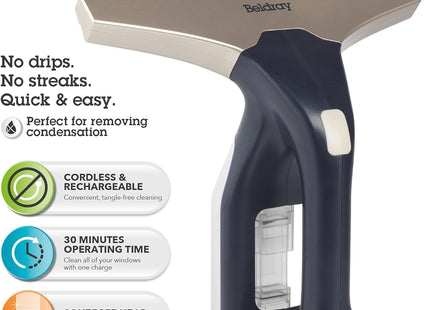 Beldray Cordless Window Cleaning Vacuum – Rechargeable Glass Cleaner Navy