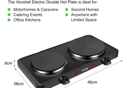 VonShef Portable Double Electric Hob 2500W, Twin Hot Plate Cooker