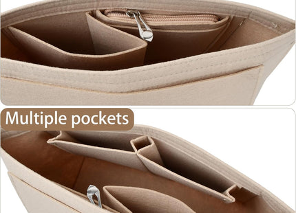 Felt Bag Insert Organiser 6-Pocket Medium, Multi-Pocket Felt Organizer – Beige