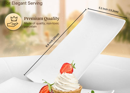 Flexzion 10" White Rectangular Serving Platters – Set of 4 Ceramic Plates