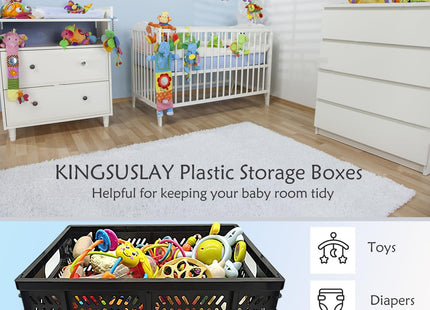 KINGSUSLAY 20L Foldable Plastic Storage Crates Black – 4 Pack