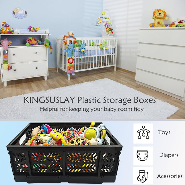KINGSUSLAY 20L Foldable Plastic Storage Crates Black – 4 Pack