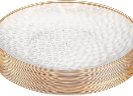 18 Pack 10" Hammered Clear Plastic Dinner Plates with Gold Rim
