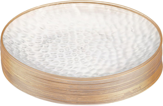 18 Pack 10" Hammered Clear Plastic Dinner Plates with Gold Rim