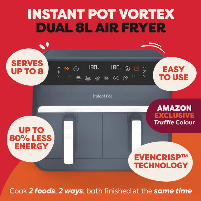 Instant Pot Vortex 8L Dual Basket Air Fryer 1850W 8-in-1 – Truffle Grey