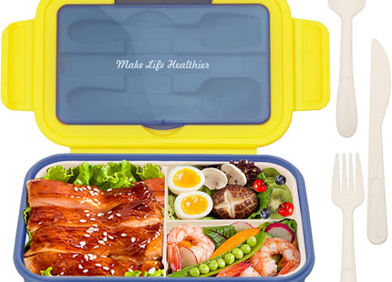 BIBURY 1.4L 3 Compartment Leakproof Bento Lunch Box – Yellow Blue