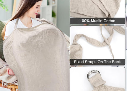 Huiguli 100% Cotton Muslin Breastfeeding Nursing Cover 75 x 110cm – Khaki