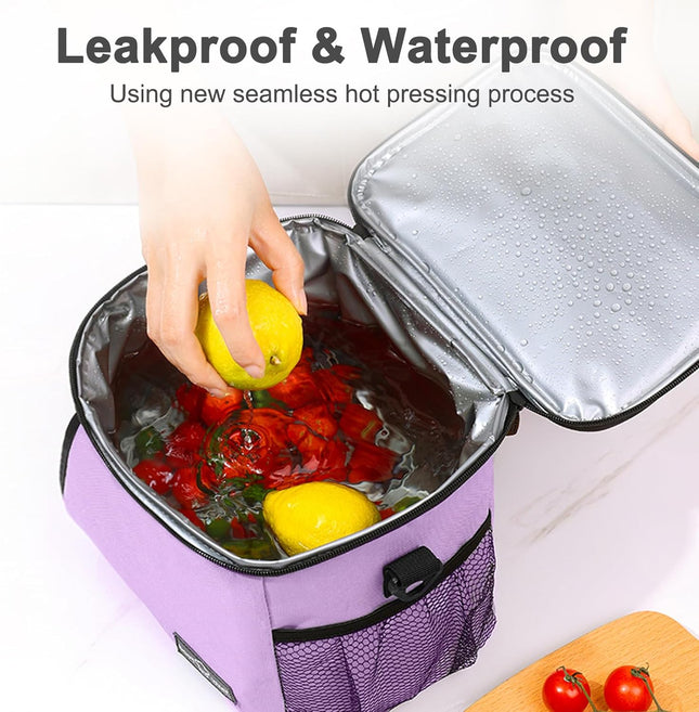Insulated Lunch Bag 8.7L Leakproof Cooler Bag with Adjustable Shoulder – Purple