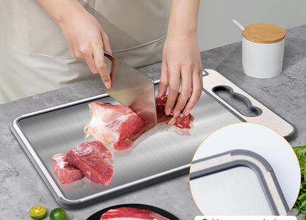 Double Sided 304 Stainless Steel Chopping Board with Wheat Straw PP Non-Slip