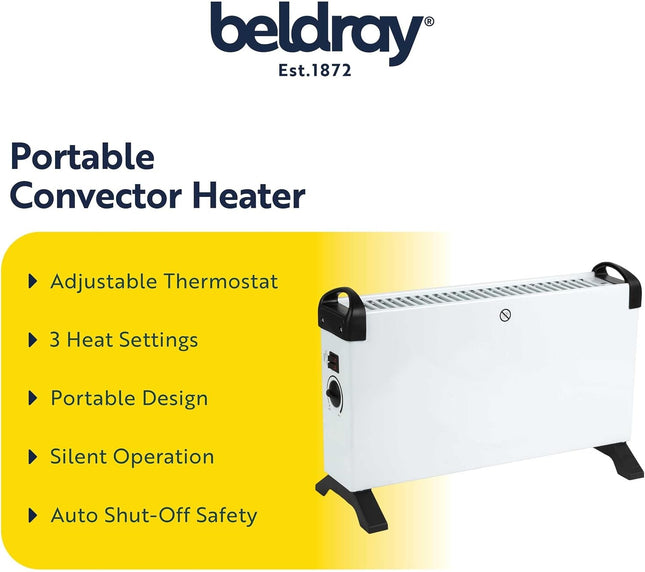 Beldray 2000W Convector Heater 3 Heat Settings Adjustable Thermostat – With Dent