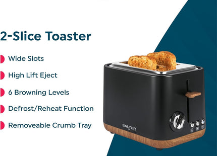 Salter Toronto 2-Slice Toaster – Wide Slot, 6 Browning Levels, Black