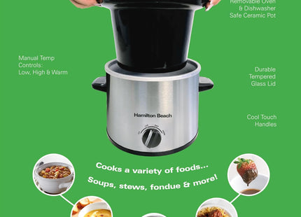 Hamilton Beach 1.8L Mini Slow Cooker, 90W Compact Cooker, HBSC020S - Silver