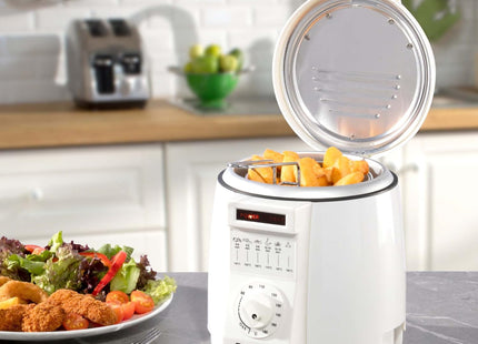 Daewoo SDA2324 Mini Deep Fat Fryer 1L Compact Oil Cooker, Adjustable Temperature White