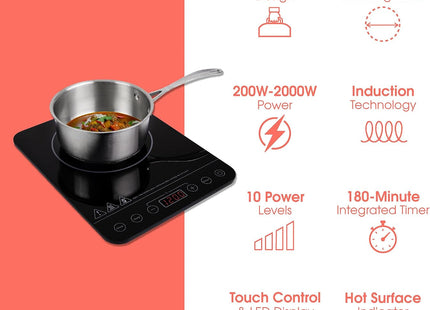 Abode AINDH1002 2000W Portable Induction Hob with Touch Control – Black
