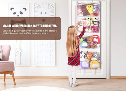 VISATOR Hanging Soft Toy Storage Organiser with 4 Mesh Pockets Over Door White