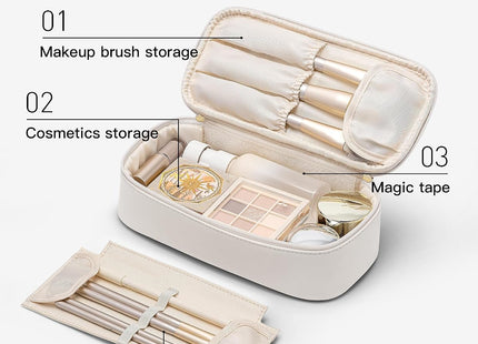 VLANDO Large Travel Makeup Bag with Brush Compartment – Apricot White
