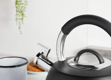 VonShef 2.5L Matte Black Whistling Stove Top Kettle – Stainless Steel, Induction Ready