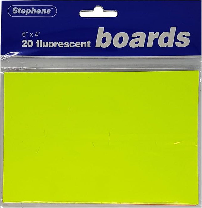 Stephens Fluorescent Ticket Board Sheets 6" x 4" – Pack of 20