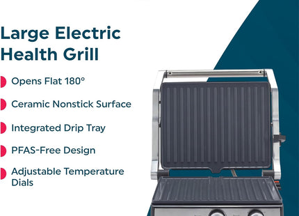 Salter Large Electric Health Grill – 2000W Ceramic Sandwich Toaster & Panini Press