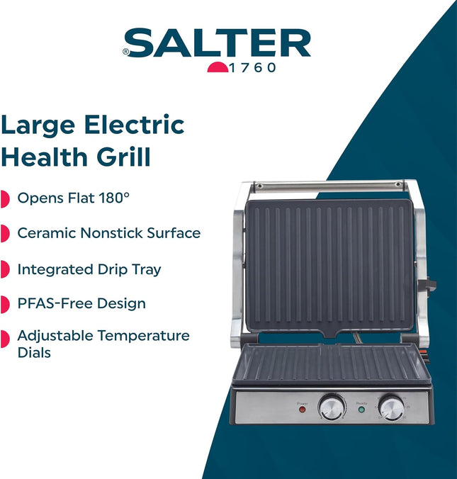 Salter Large Electric Health Grill – 2000W Ceramic Sandwich Toaster & Panini Press