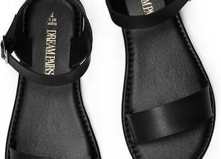 DREAM PAIRS Women's Open Toe Flat Sandals UK Size 7 – All Black