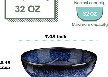 Vicrays 6 Piece Ceramic Bowl Set 940ml – Starry Blue Large Soup, Cereal & Pasta Bowls