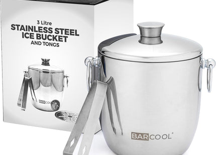 Barcool 3L Double-Walled Stainless Steel Ice Bucket with Lid & Tongs