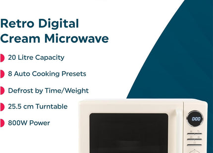 Salter Retro Digital Cream Microwave 20L 800W – 8 Auto Programmes, Defrost