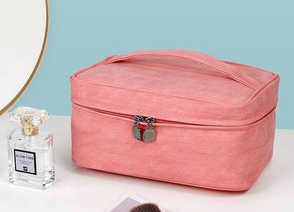 EXERZ Pink PU Makeup Travel Case with Detachable Pouch & Brush Compartments