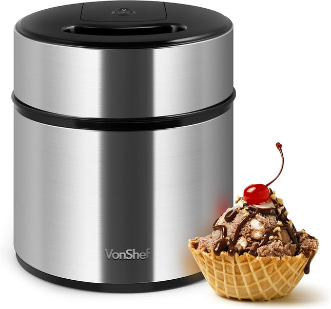 VonShef Ice Cream Maker Machine – 2L Frozen Yoghurt & Sorbet Maker, Stainless Steel