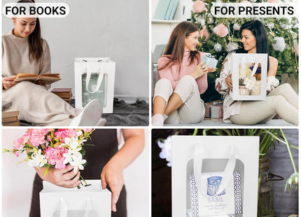 EUSOAR White Gift Bags with Clear Window 18 x 13 x 25cm – 10 Pack