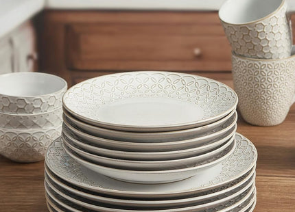 DOWAN 6 Piece Side Plate Set 21.5cm – Vintage White Stoneware Salad & Dessert Plates