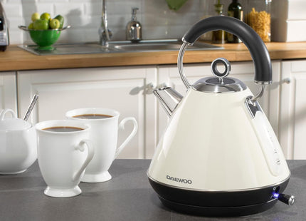 Daewoo Kensington 1.7L Pyramid Kettle – 3000W Stainless Steel Electric Kettle, Cream
