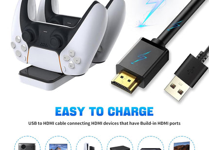 Herfair 1.8M USB-A to HDMI Charging Cable 5V Male to Male (Only for Charging) - Black