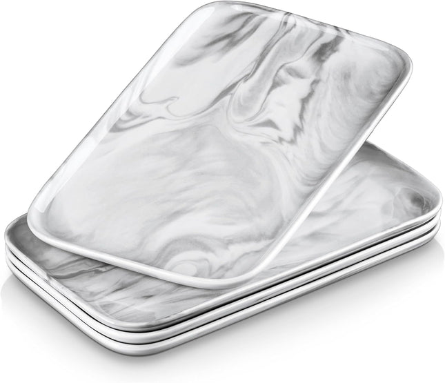 MALACASA 4-Piece Porcelain Serving Platter Set – Marble Grey (12x7 Inch)