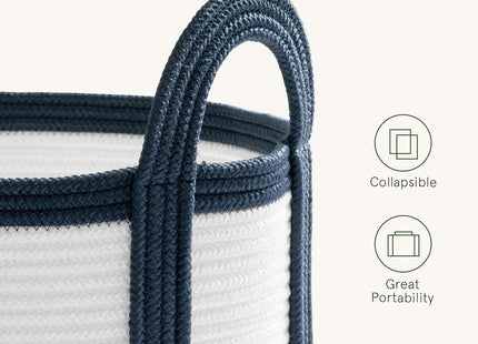 La Jolíe Muse 40L Woven Storage Basket – Round Laundry Basket with Handles Pearl Blue