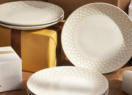 DOWAN 6 Piece Side Plate Set 21.5cm – Vintage White Stoneware Salad & Dessert Plates