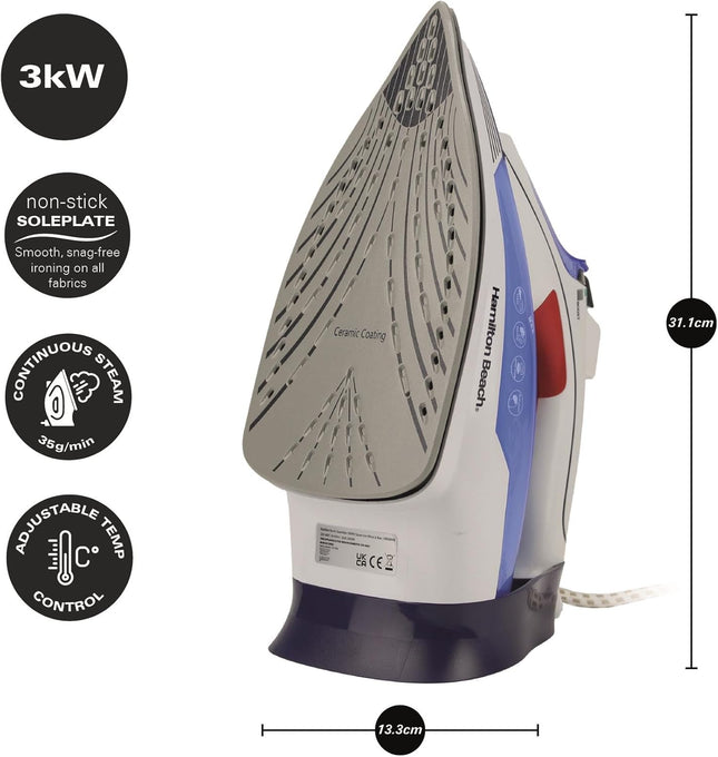 Hamilton Beach SteamMax Pro 3000W Steam Iron, HB608WB – White & Blue