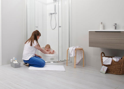 Shnuggle Toddler Bath Tub White & Light Grey, Spacious Non-Slip Bath with Foam Backrest