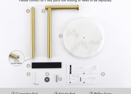 KES Freestanding Toilet Roll Holder with Marble Base SUS304 Stainless Steel Brushed Gold