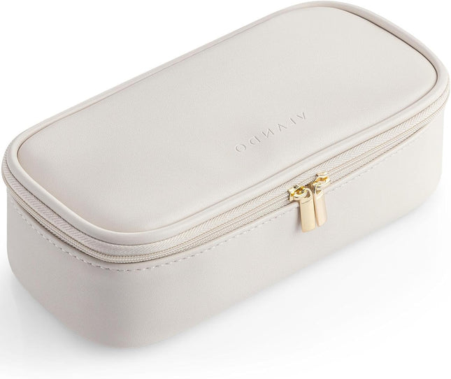 VLANDO Large Travel Makeup Bag with Brush Compartment – Apricot White