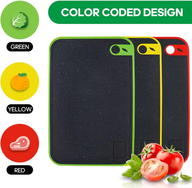 BOCHION 3-Piece Colour-Coded Chopping Board Set – BPA-Free, Non-Slip Cutting Boards