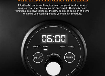 Good Food x Tower 6.5L Digital Slow Cooker with Delay Timer – Black & Stainless Steel
