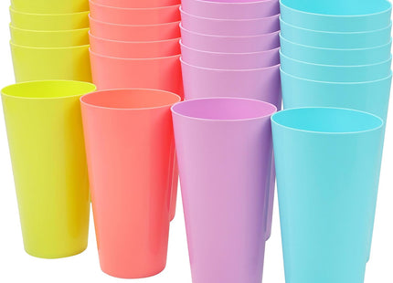 BELLE VOUS 24 Pack Reusable Plastic Cups – 600ml Colourful Party Tumblers
