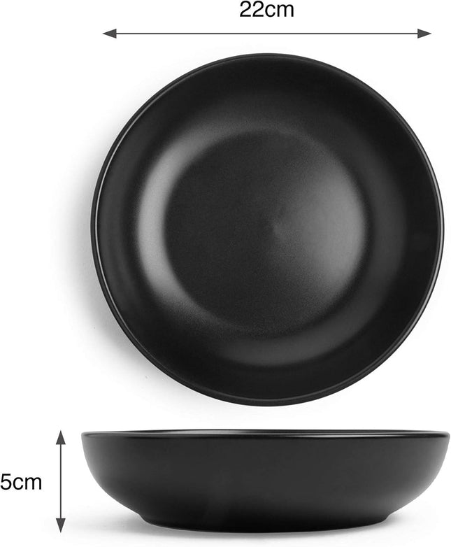 VonShef Matte Black Bowl Set – Set of 3 Stoneware Bowls - 22cm