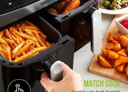 Tower T17088 Vortx 9L Dual Basket Air Fryer with Smart Finish & Match Cook – 2600W Black