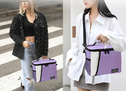 Insulated Lunch Bag 8.7L Leakproof Cooler Bag with Adjustable Shoulder – Purple