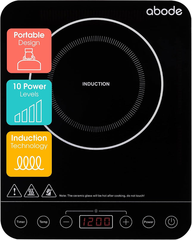 Abode AINDH1002 2000W Portable Induction Hob with Touch Control – Black