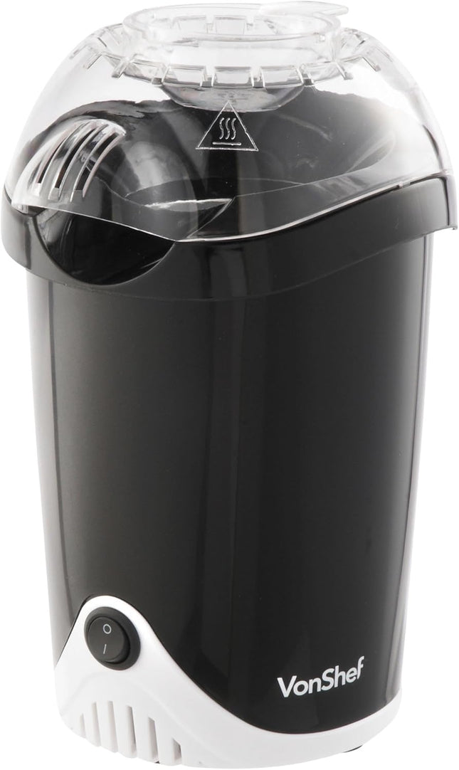 VonShef Popcorn Maker – 1200W Hot Air Popcorn Machine, Oil-Free Snack Maker with One Touch Operation & 6 Retro Boxes – Black