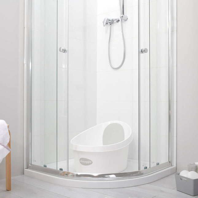 Shnuggle Toddler Bath Tub White & Light Grey, Spacious Non-Slip Bath with Foam Backrest